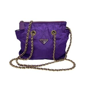 PRADA Quilted Chain Shoulder Bag Metal Purple